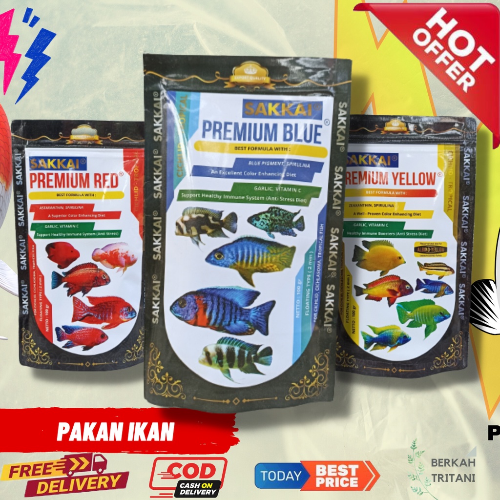 Pelet SAKKAI Premium BLUE YELLOW RED 100 GRAM Setara akari