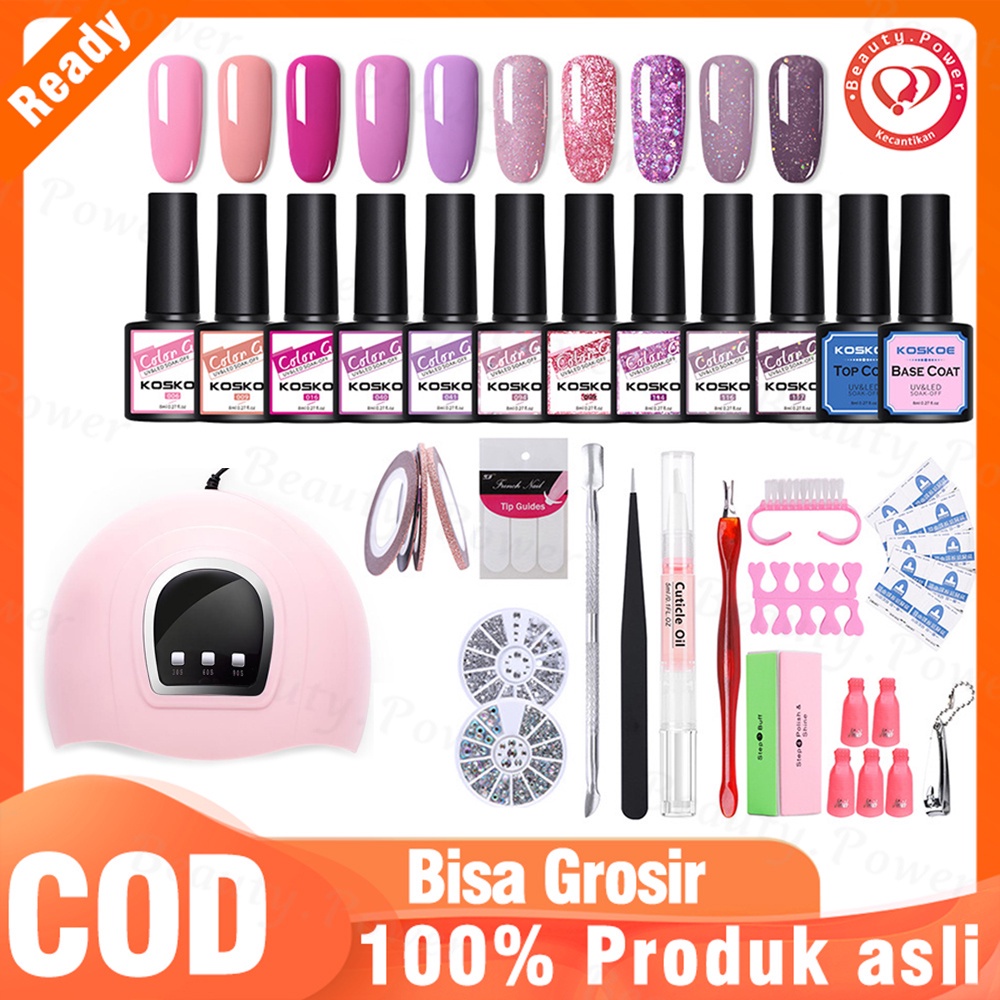 10PCS Gel Nail Kit Polandia dengan UV Light 36W Nail Dryer 11 Warna Semua musim Ton Kulit Gel