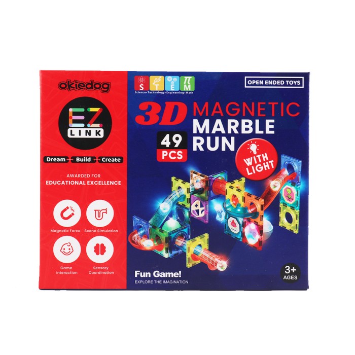 Okiedog EZLink 3D Magnetic Marble Run with Light 49PCS- Mainan Edukasi