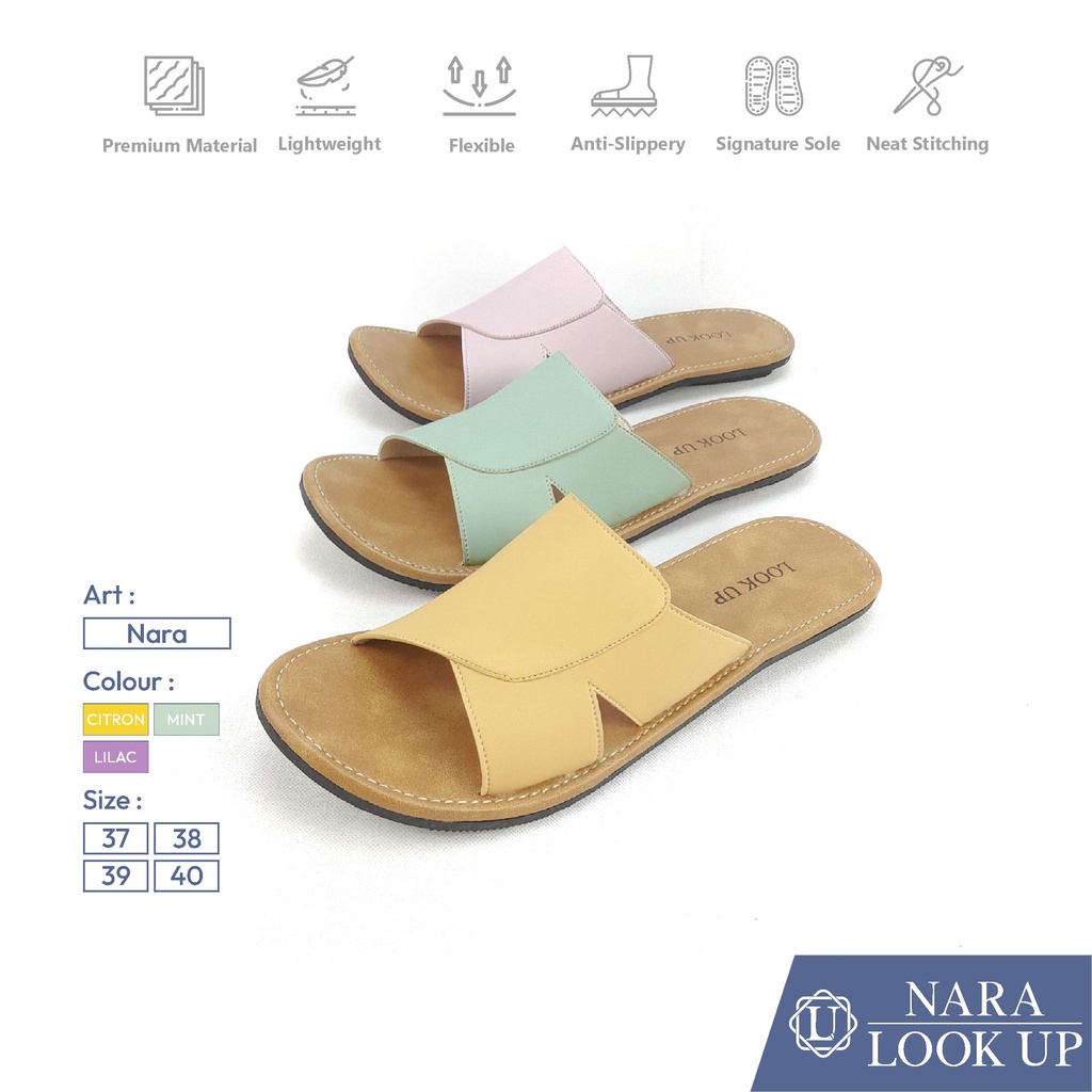 NARA  Sandal Wanita Look up shoes Sandal Wanita Look up shoes Slop Kokop Slide Sandal Flat Teplek Fl