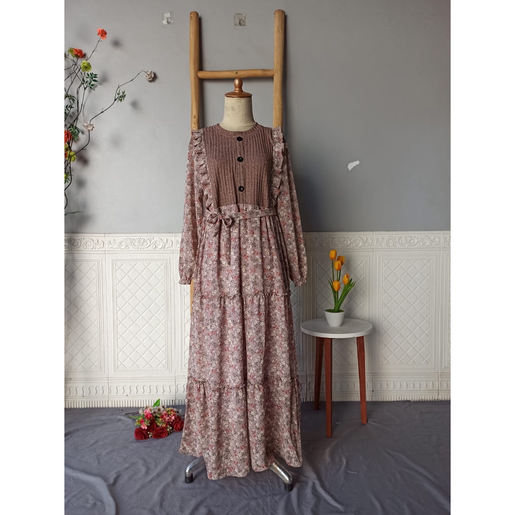 GAMIS RAJUT MIX CERUTTY MOTIF BUNGA AUNTUMN DRESS FULL FURING/COD/GAMIS BUNGA KOREA/DRESS RAJUT BUNG