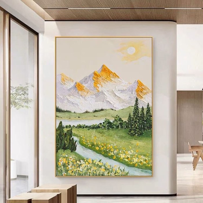 lukisan abstrak gunung putih modern