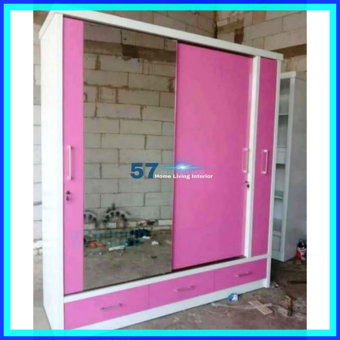 Lemari Pakaian Minimalis Anak Pintu Sliding Bahan Plywood HPL