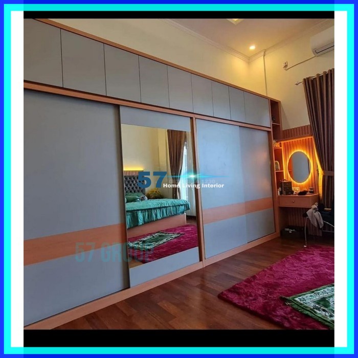 Almari Pakaian Minimalis Besar Pintu Sliding Bahan Plywood HPL