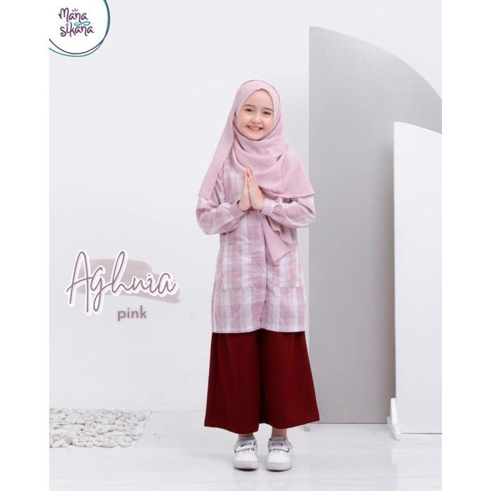 New Tunic Lucu Anak Perempuan - Tunic Simple Motif Kotak-Kotak Aghnia by M - Pink, S