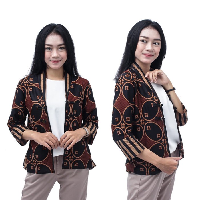 ✨LARIS✨-Bolero Batik Wanita Blouse - Semi Blazer Batik Kekinian Lengan 7/8 - S