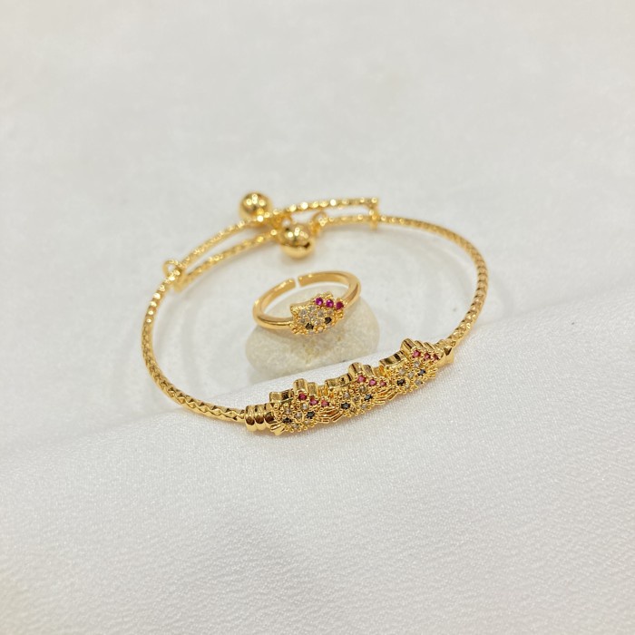 laris -Set Perhiasan Anak Kalung Gelang Cincin Anting Lapis Emas Permata - 1 SET