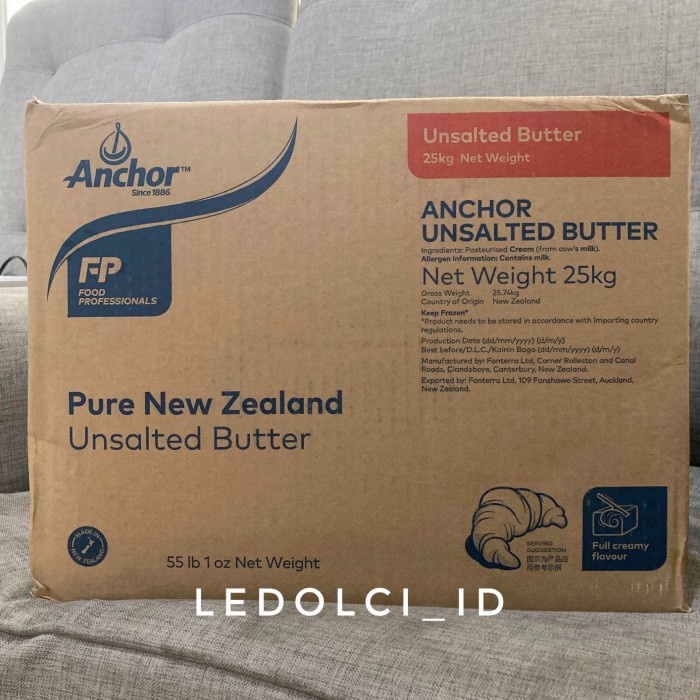 

Promo Termurah [ Best Seller ] ANCHOR UNSALTED BUTTER 25 KG | MENTEGA TAWAR ANCHOR KARTON 25 KG