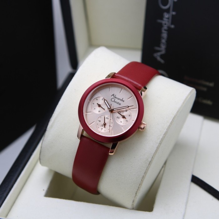 Jam Tangan Alexandre Christie Wanita AC2A25BF Leather Original - Rosegold Red Ls