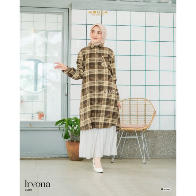 ORIGINAL Irvorna Tunik Wanita Jumbo Terbaru Motif Kotak By Mouza Indonesia