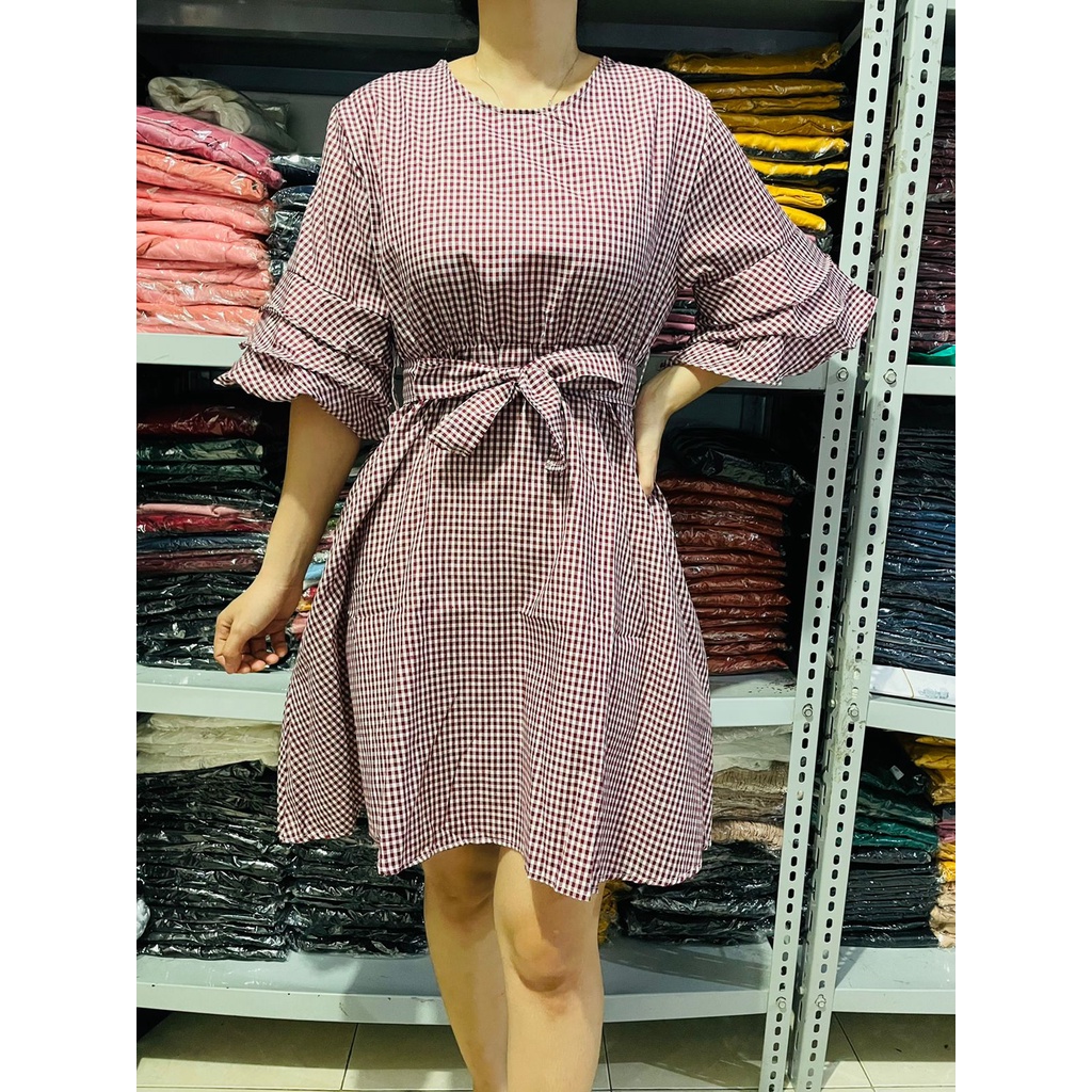 Dres sella /Dres wanita kotak kotak /  Dres wanita Badydol  Midi Dres fashion wanita