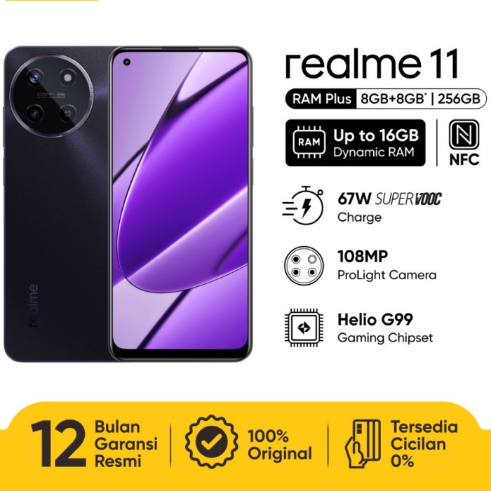 Realme 11 NFC- 4G (Ram8+8/256gb) LCD Super Amoled 90Hz - Helio G99 - Hitam