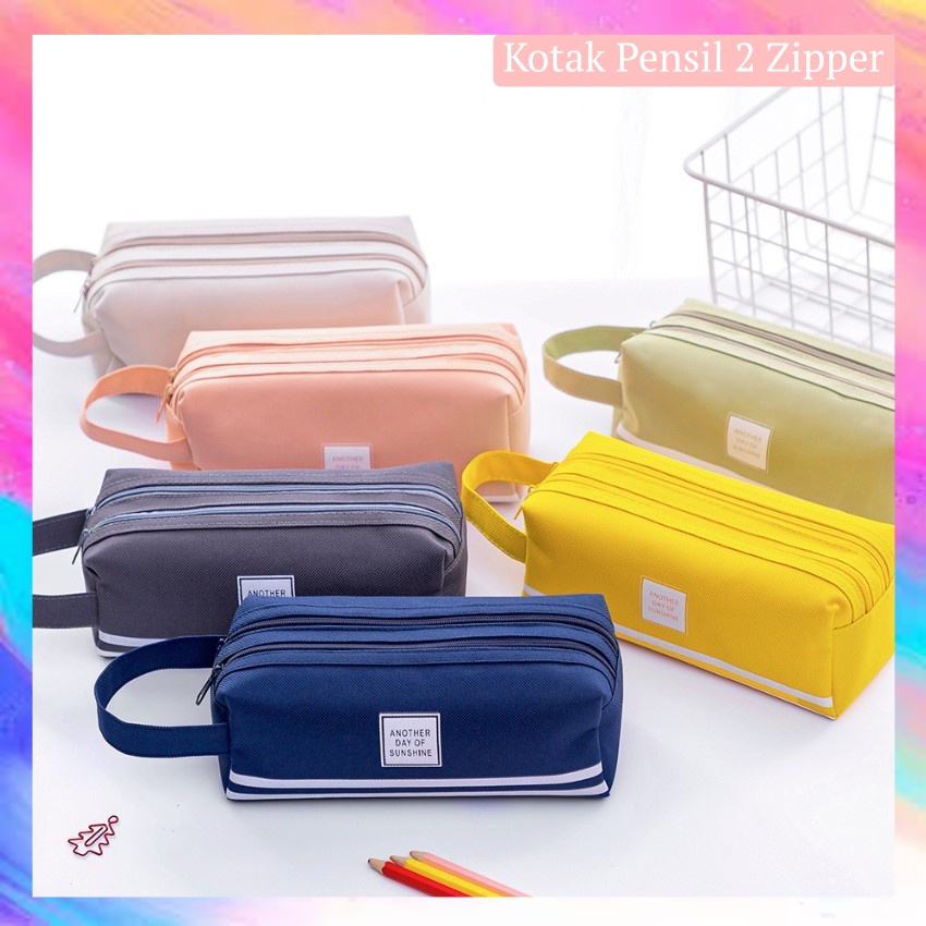 

Kotak Pensil Besar Double Zipper Warna Pastel Dua Resleting Dual Zipper Muat Banyak