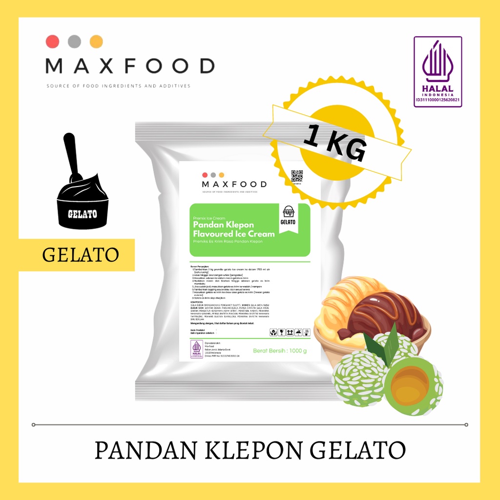 

MAXFOOD - Gelato Powder Pandan Klepon / Bubuk Gelato Rasa Pandan Klepon 1 KG