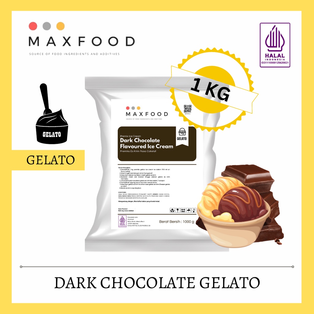 

MAXFOOD - Gelato Powder Dark Chocolate / Bubuk Gelato Rasa Coklat 1 KG