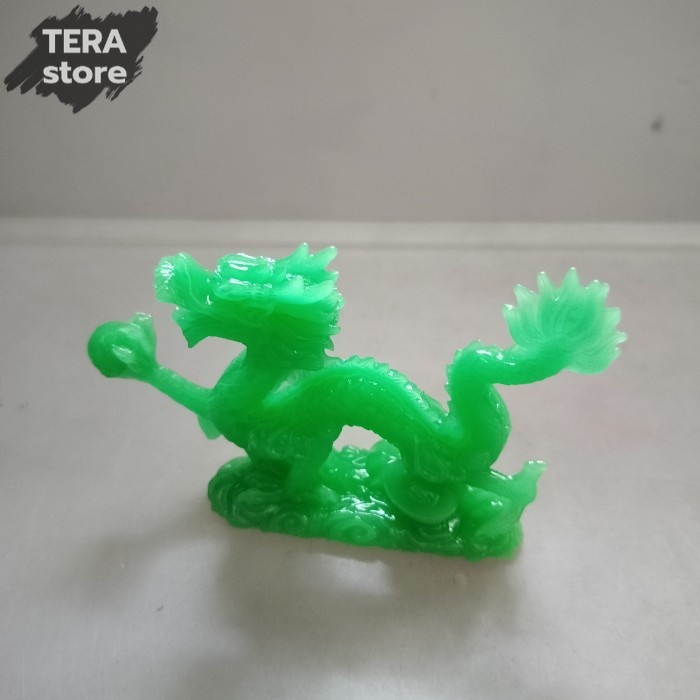 patung naga mutiara feng shui giok green dragon small size