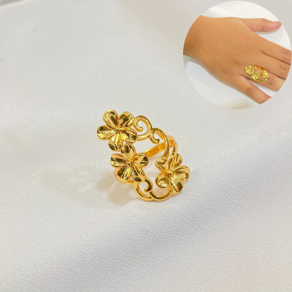 COD Perhiasan Cincin 24 Karat Wanita Lapis Emas Aksesoris C14#