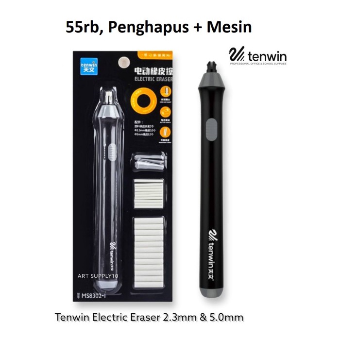 

Tenwin electric eraser penghapus elektrik 70 pcs refill isi 8302WT - Penghapus, Set Black