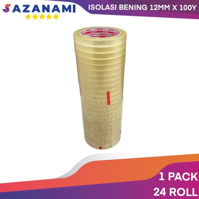 

Isolasi Bening 12MM X 100Y sazanami 1/2" Inch lakban bening selotip - 1 PACK 24 ROLL