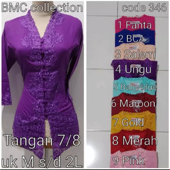 TERBARU KEBAYA ENCIM KATUN JEPANG TANGAN 7/8 / ENCIM BORDIR / KEBAYA PREMIUM - Ungu, M