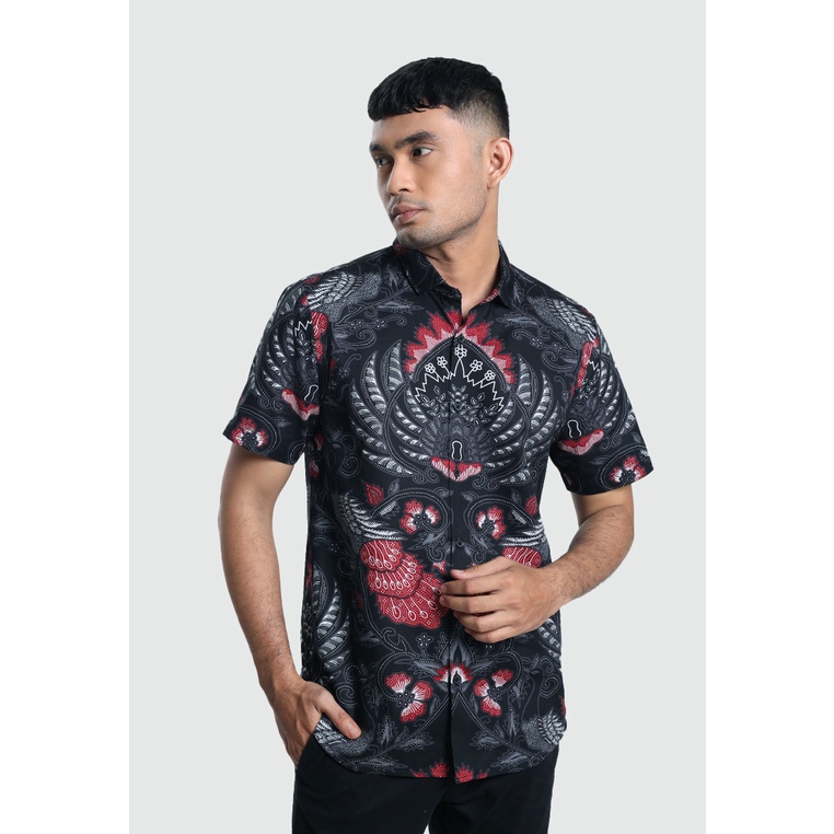MOC Kemeja Batik Lengan Pendek Pria ENZI-BLACK