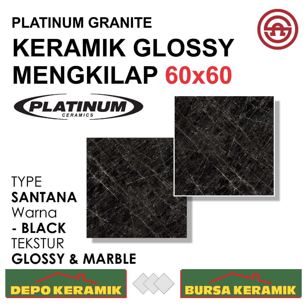 Keramik Semi Granit 60x60 SANTANA BLACK -PLATINUM- Glossy&amp;Marble