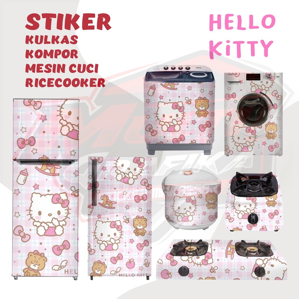 Sticker Kulkas 1 Pintu/Kulkas 2 Pintu/Kompor/Mesin Cuci/Ricecooker Karakter Hello Kitty Pink Multi S