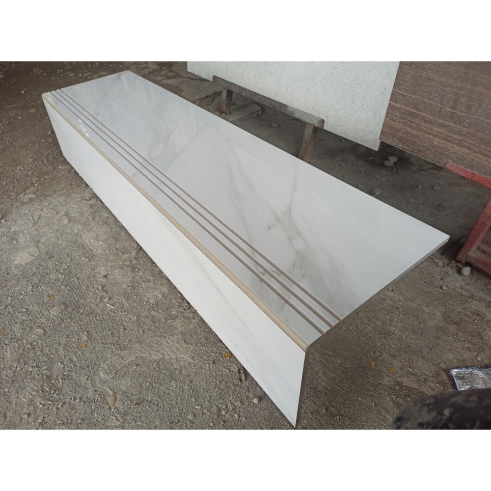 Stepnosing Granit Tangga Shadow Putih Motif Marmer 30x60, 30x80, 30x90, 30x100, 30x120