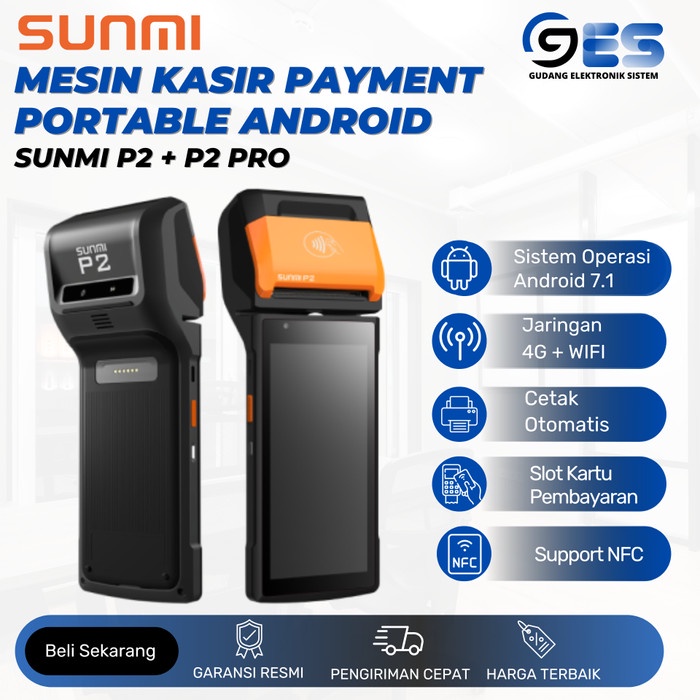 Mesin Kasir EDC Portable Android Sunmi P2 dan P2 PRO Support NFC Ada Slot Card