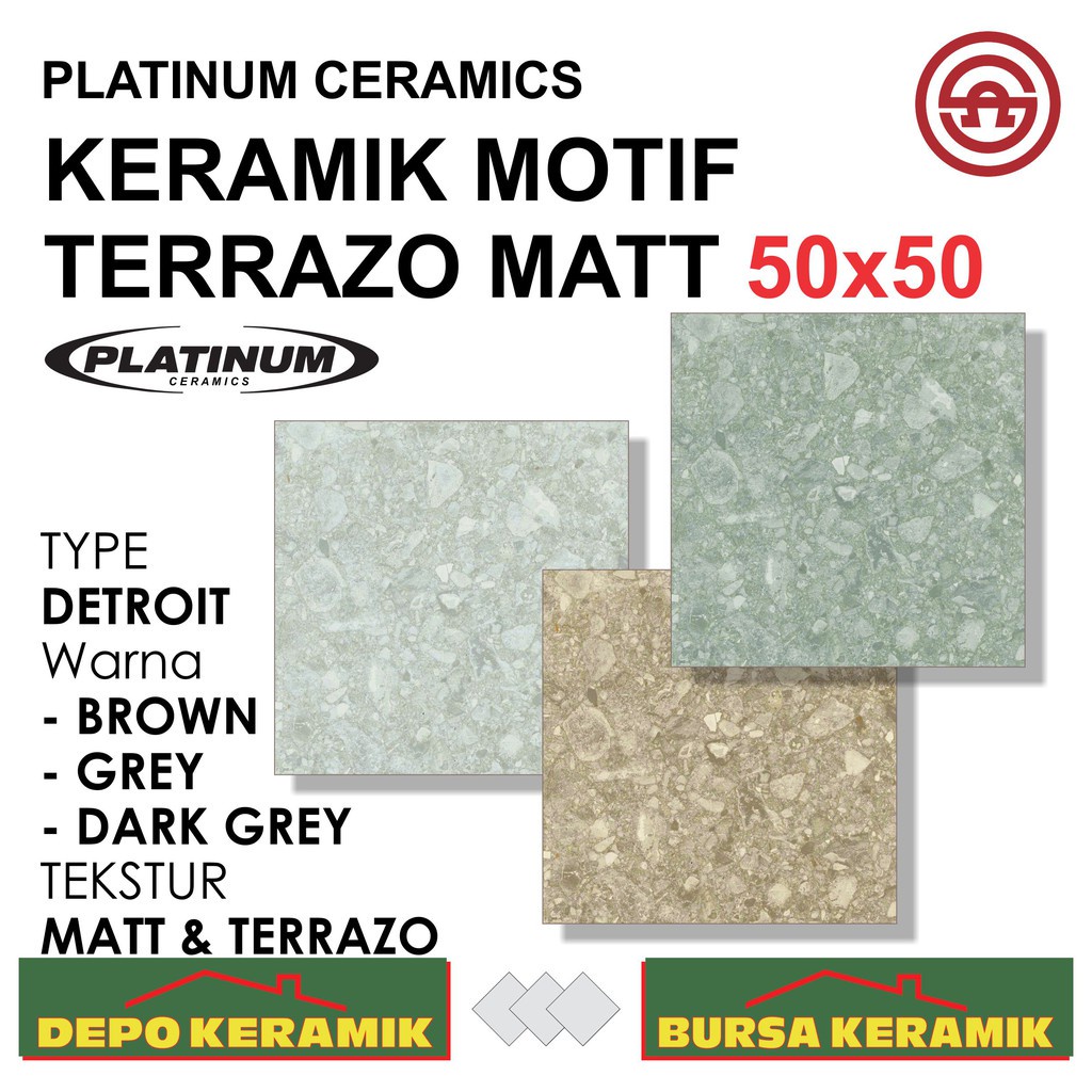 Keramik Lantai Kasar 50x50 DETROIT SERIES - PLATINUM - MATT