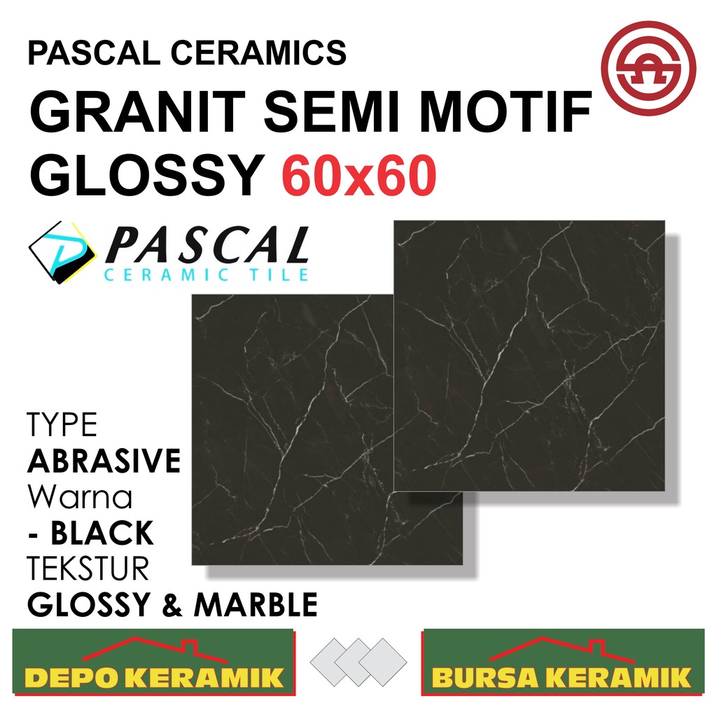 Granit Semi 60x60 ABRASIVE BLACK -PASCAL- Glossy&amp;Marble