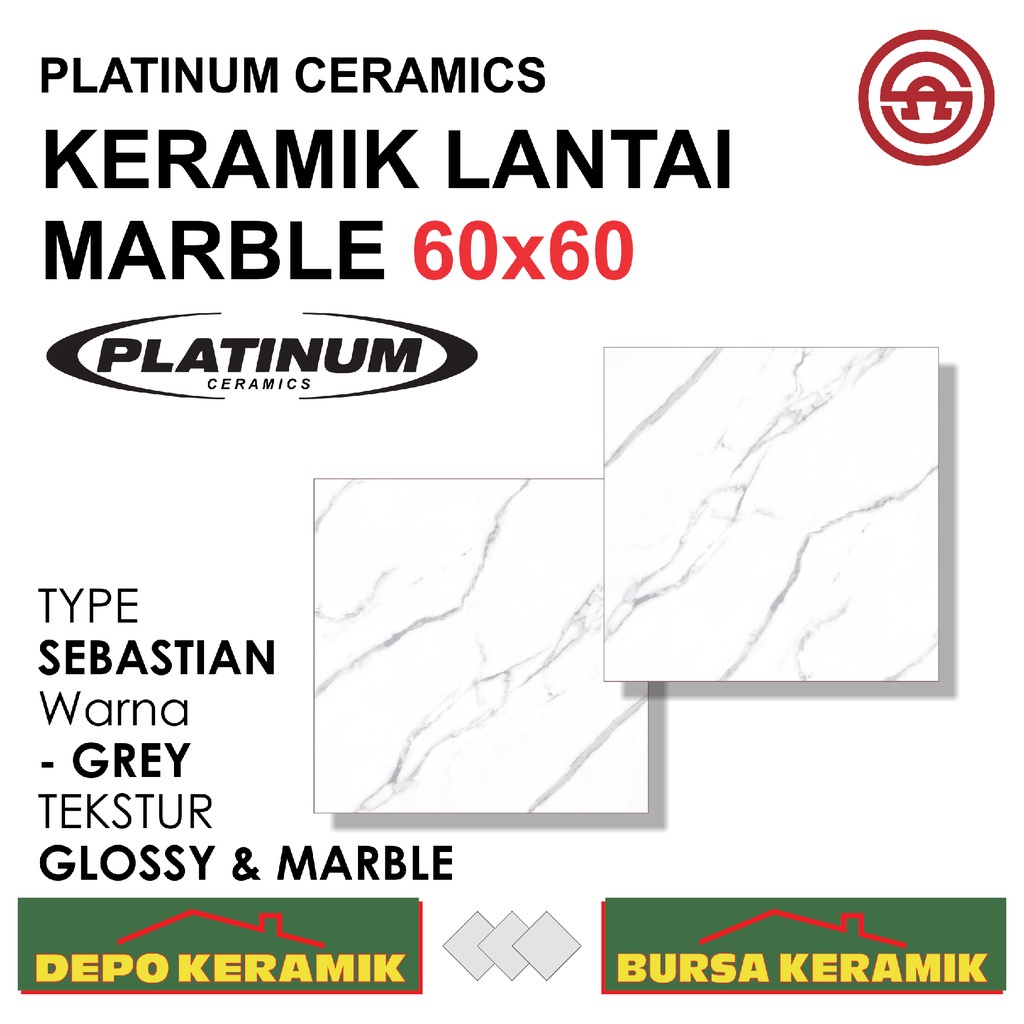 Keramik Semi Granit 60x60 SEBASTIAN GREY -PLATINUM- Glossy&Marble