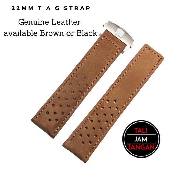 New 22mm Leather Strap Monaco Tali Jam Tangan Tag - Hitam, 22mm
