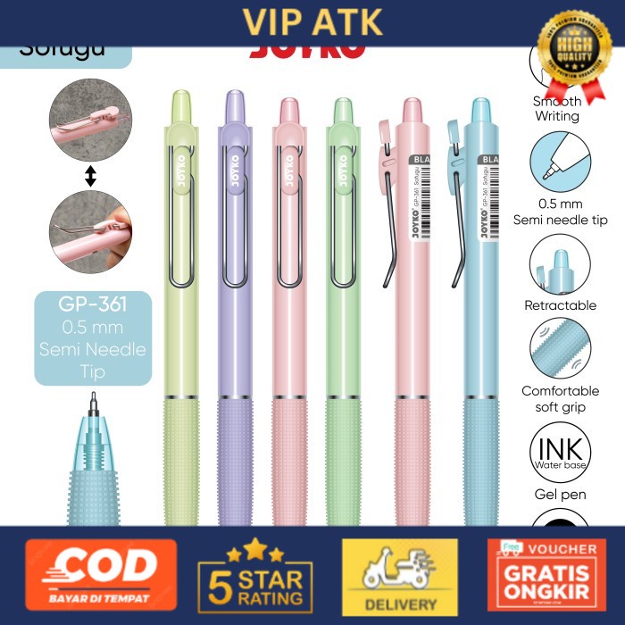 

Joyko Gel Pen Clicker 0.5mm PASTEL / Pen Joyko Jel Cetek Hitam GP-361