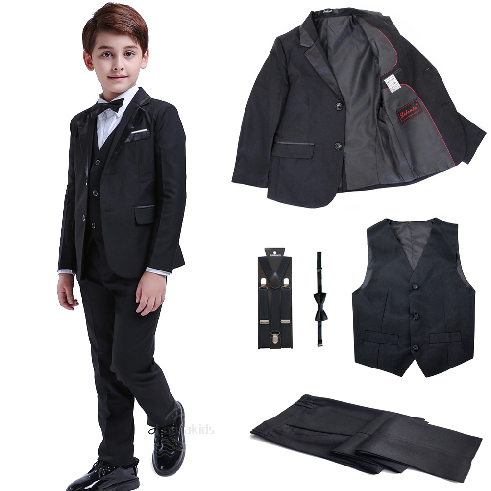 LOlanta Jas Anak Laki-laki Setelan Blazer Hitam Formal Tuksedo Slimfit Anak-anak 5 in 1 Jaket Celana