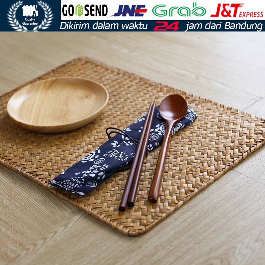 Tatakan Piring Rotan Persegi Panjang / Placemat Rotan Besar / Rattan Placemat / Alas Rotan / Alas Me