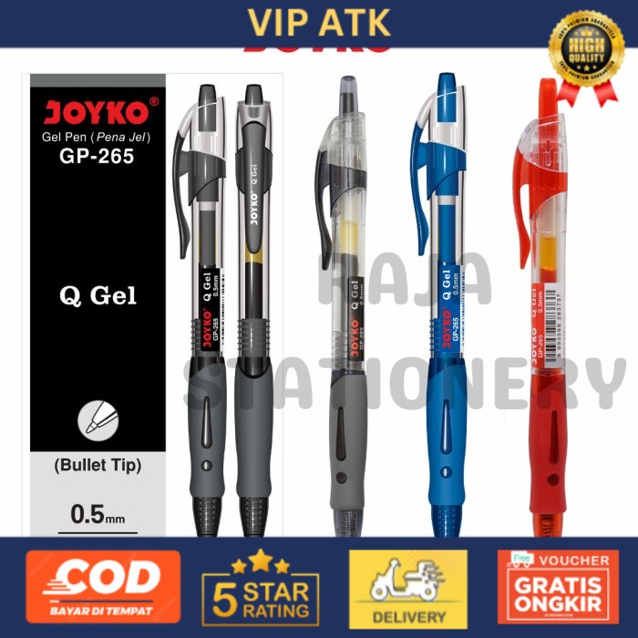 

JOYKO GEL PEN QGEL PENA PULPEN JOYKO CETEK Q-GEL GP-265 1 BOX 12 PCS - Hitam alat tulis kantor atk