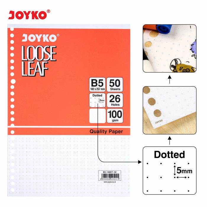 

alat tulis kantor atk Joyko Loose Leaf B5 Dotted / Kertas Binder Joyko Titik Tebal 100DT - 50 Lembar