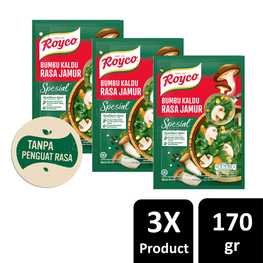 

Royco Bumbu Kaldu Mpasi Kaldu Jamur Tanpa Penguat Rasa 170g Triplepack