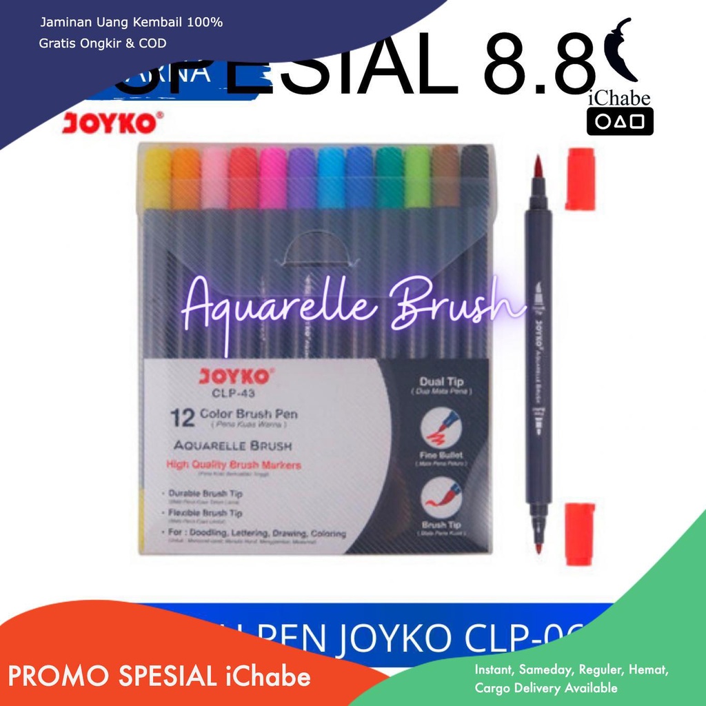 

[Bisa COD] AA Brush Pen Joyko SET 12 Warna CLP-43 / Dual Brush Pen / Pena Kuas Stationery