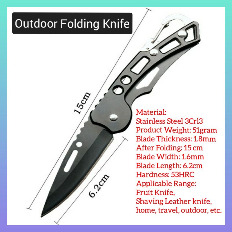 Pisau Dapur Lipat Mini Survival Outdoor Serbaguna Pisau Dapur Lipat Mini Carabiner Stainless Stell-2
