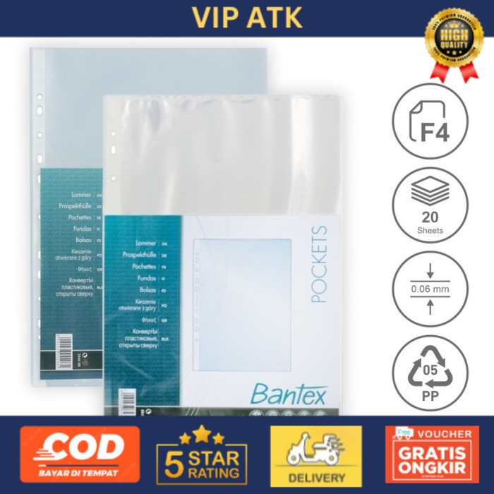 

PP Pocket Sheet Protector F4 Folio Bantex isi 20
