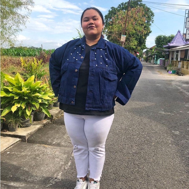 PEARL Jaket Denim Bigsize Wanita // Jaket Jeans Jumbo LD 100 - LD 140 cm / JAKET JUMBO / JAKET OVERS