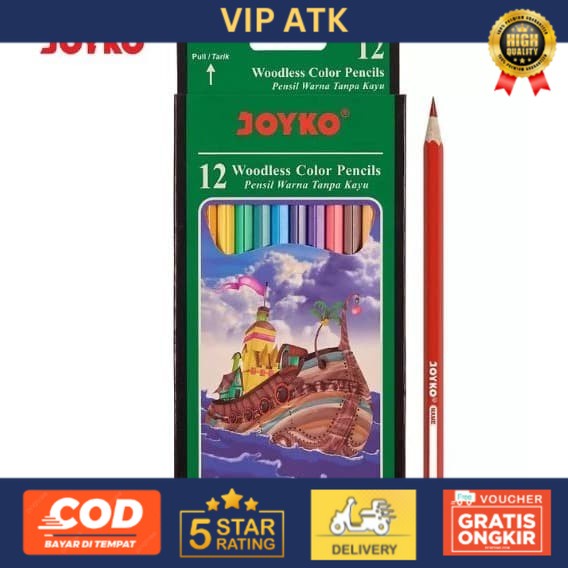 

MURAH! PENSIL WARNA 12 JOYKO PANJANG / PENSIL 12 WARNA WOODLESS