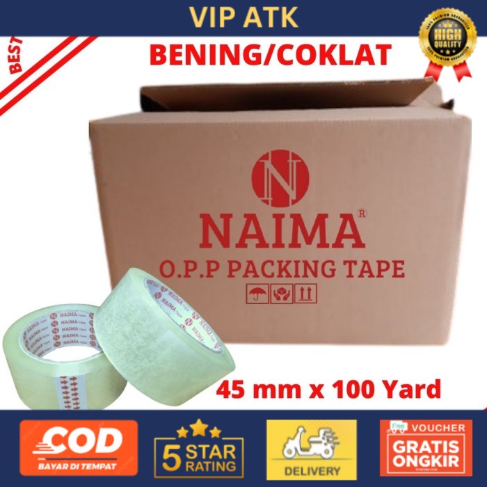 

LAKBAN BENING NAIMA 2 INCH 45mm x 100 YARD MURAH [1 DUS - 72 ROLL] - Bening