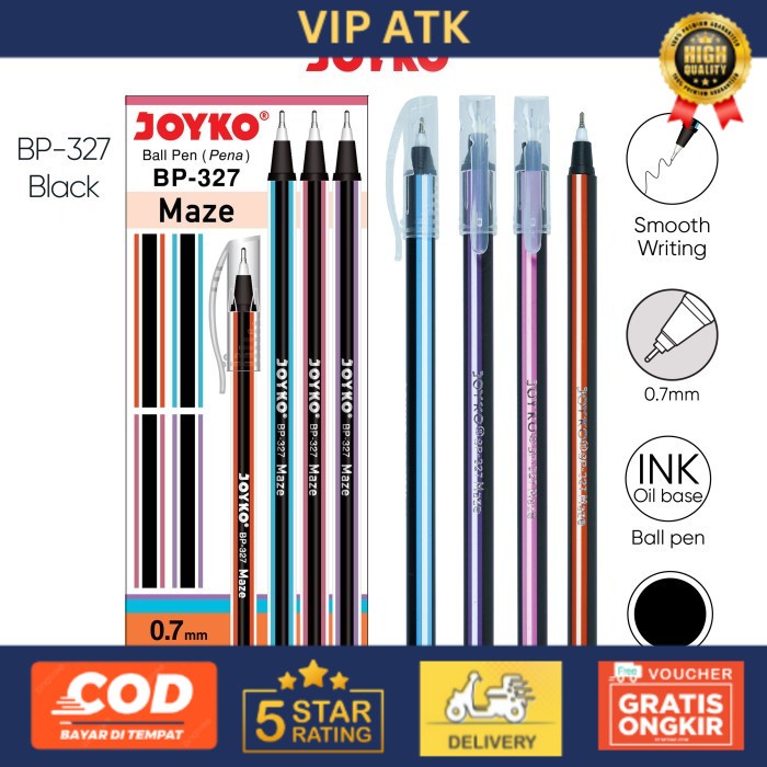 

Ball Pen Pulpen Pena Joyko BP-327 Maze 0.7 mm 1 Box 12 Pcs - Black