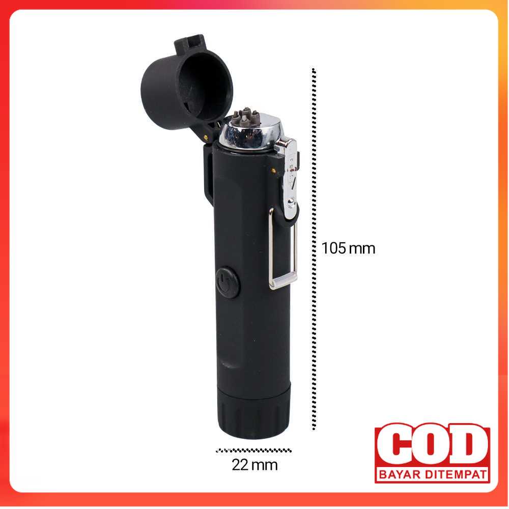 Korek Api Plasma Elektrik Anti Air Plus Senter LED & Compass Free Kabel Charger/Mancis