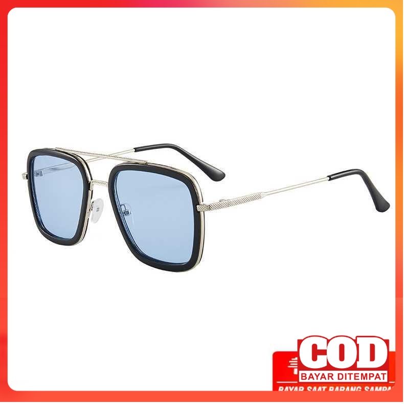 Kacamata Fashion Kecamata Toni Tony Stark Hitam biru Gradasi Pria Keren Import Murah Premium Terbaru