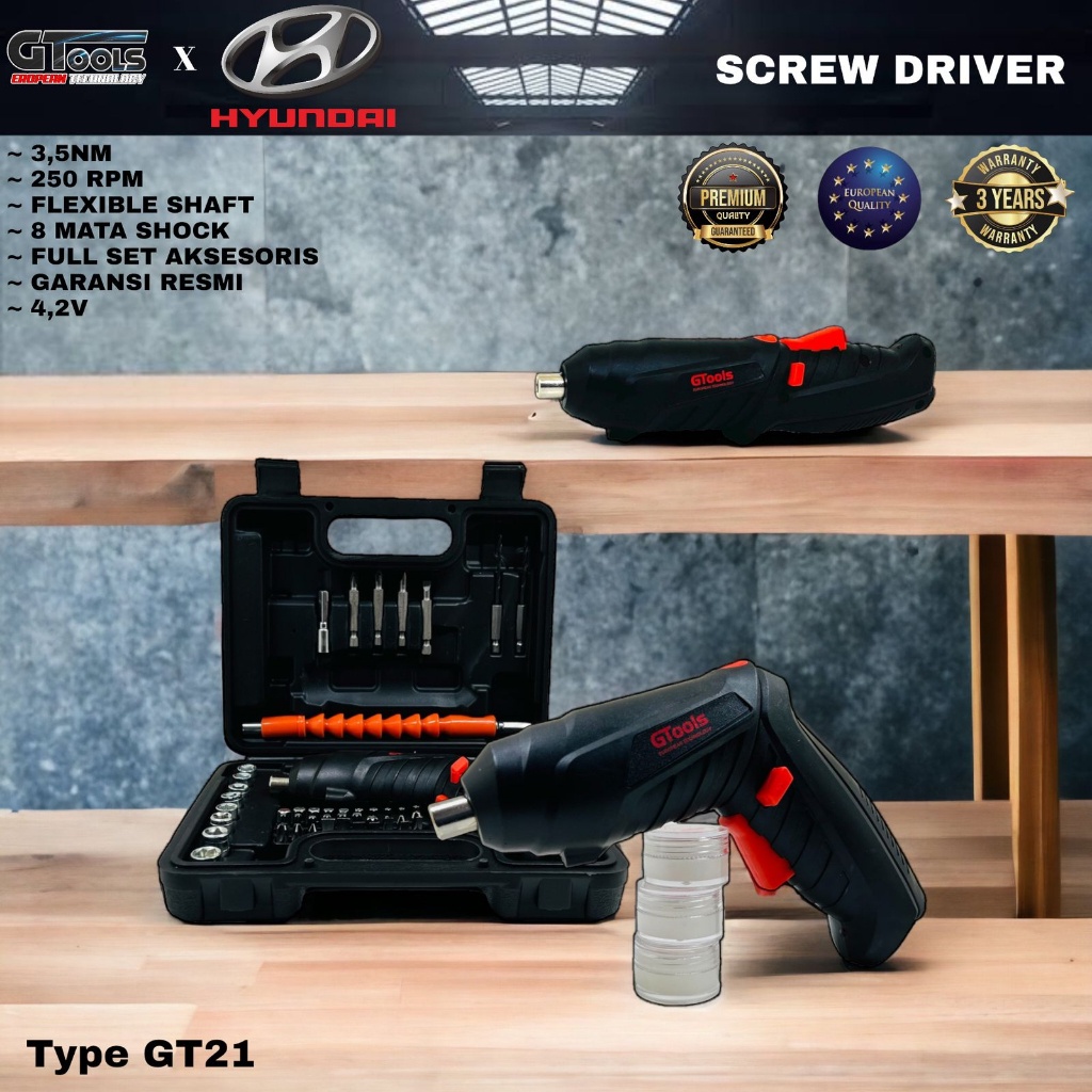 DISKON 90% Mesin Bor Obeng Cordless Hyundai GT21 Screwdriver Kualitas Premium terbaik Mubarak Tech J