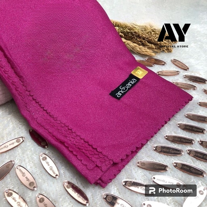 (COD)jilbab segiempat ansania glamour ORIGINAL laser cut size 110x110 motif gliter warna magenta/ker